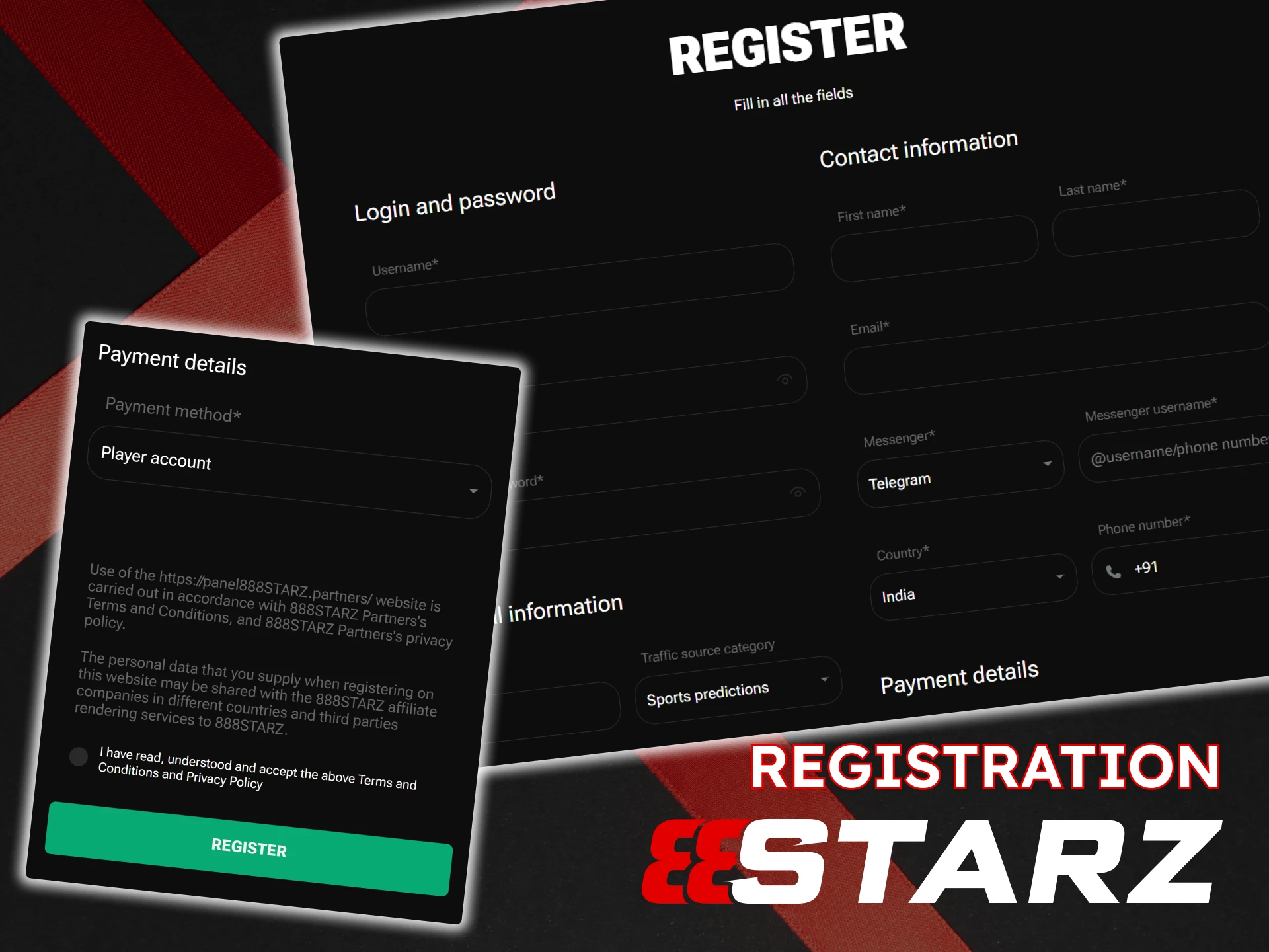 Create an account to join the 888Starz affiliate program.