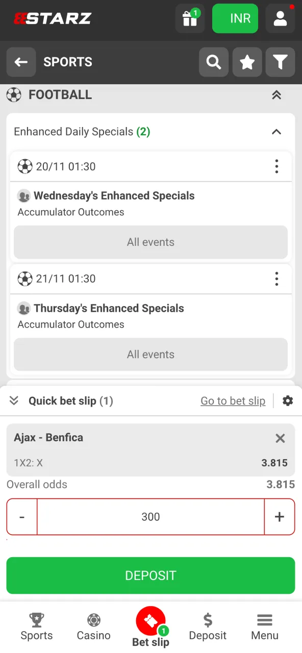 Enter bet amount and finalize on 888Starz.