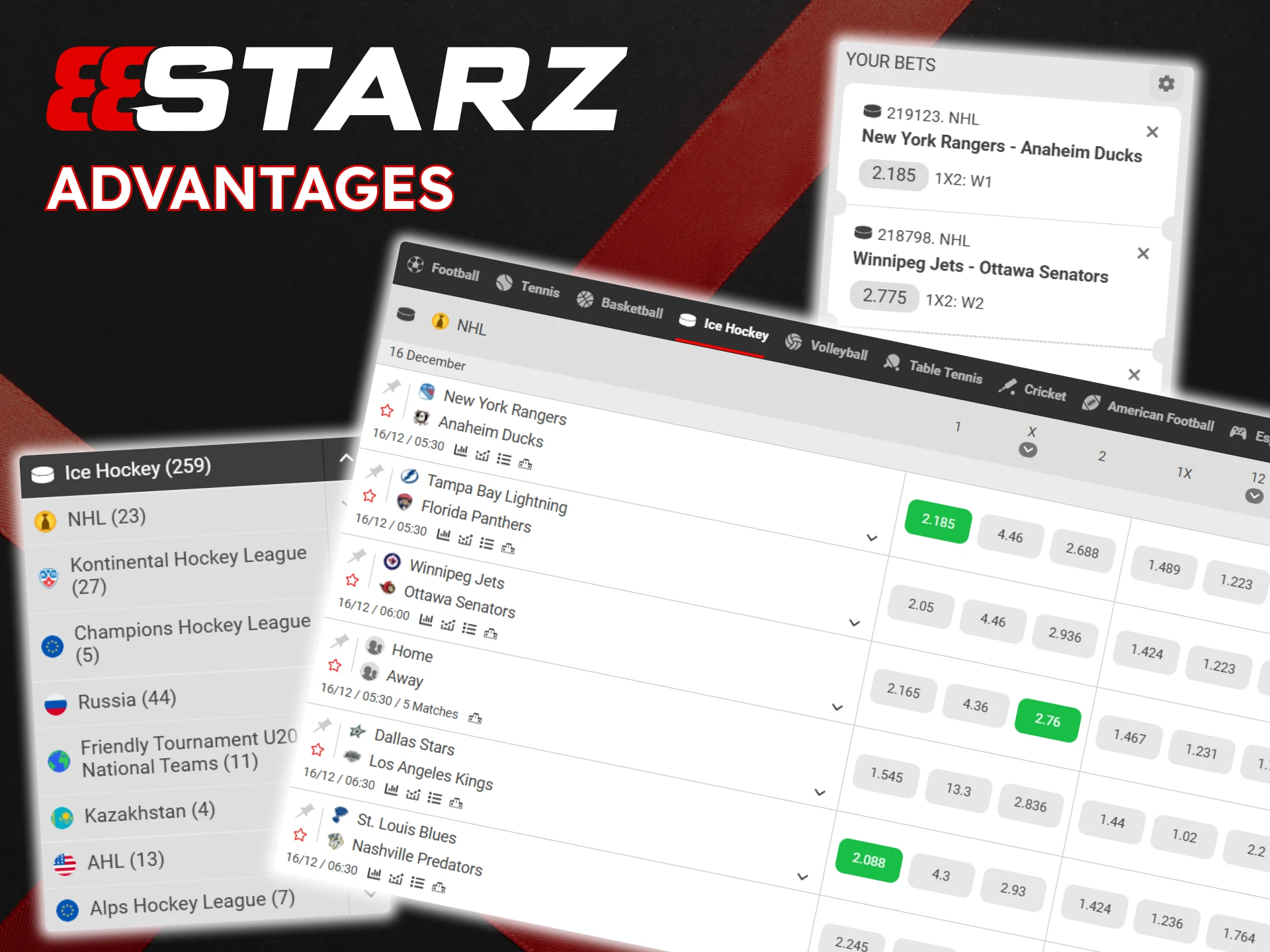 888Starz offers ice hockey bettors a number of advantages.