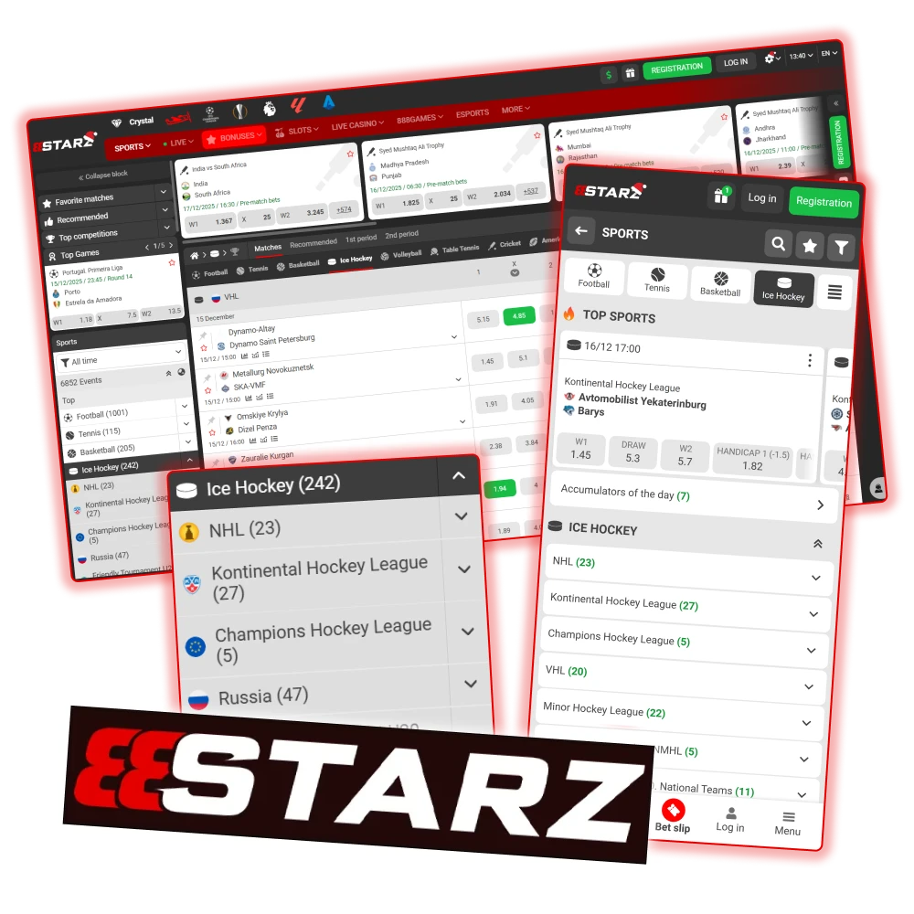 Place bets on ice hockey matches at 888Starz.